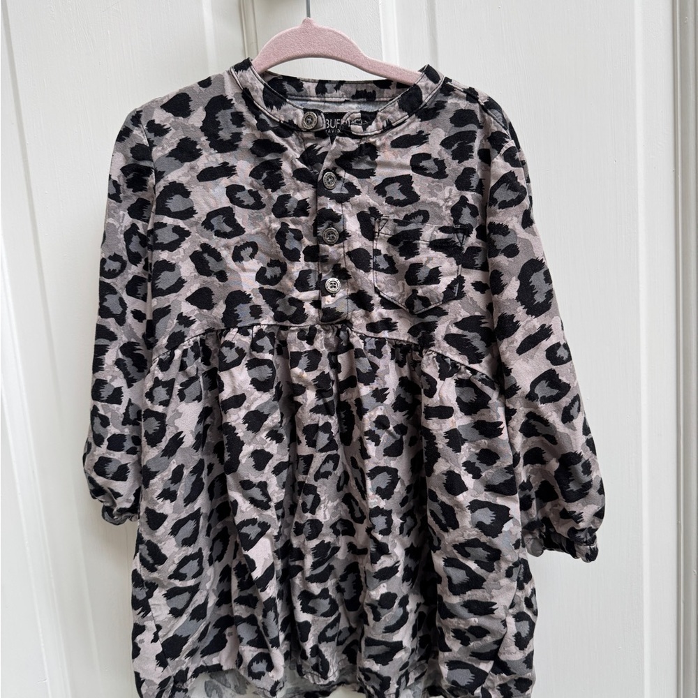 NWOT Buffalo David Bitton 3T Black & Gray Leopard Print Button Long Sleeve Dress